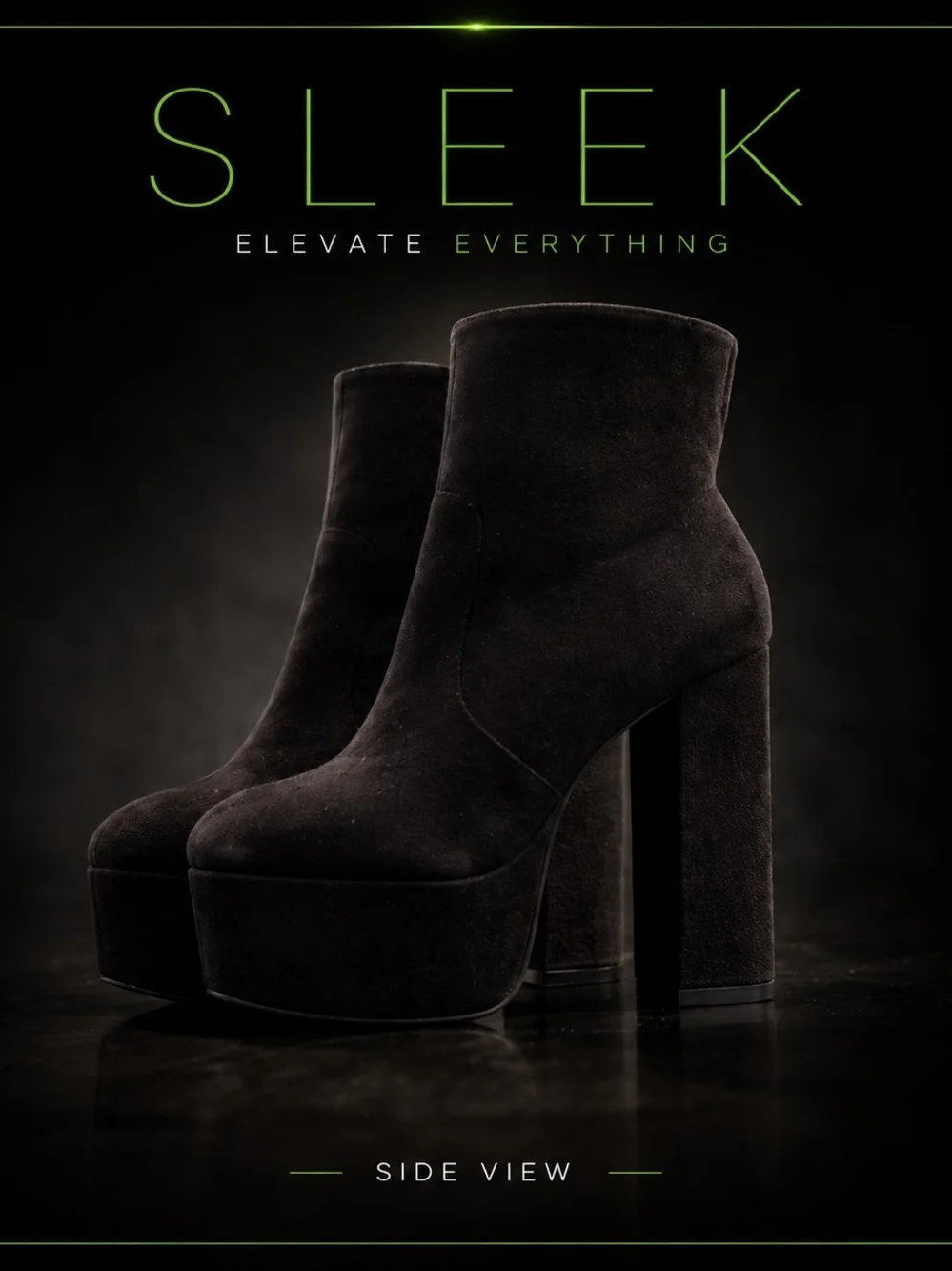 Lee Black Suede Platform Booties with Block Heel